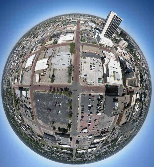 Amarillo, Texas downtown tiny planet drone shot by Tate Atkinson.